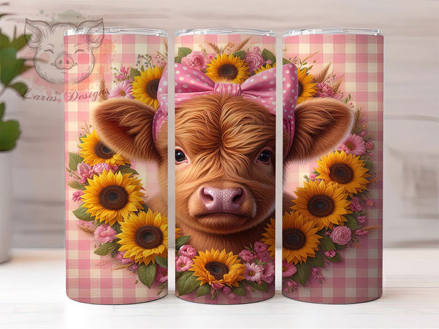 Highland Cow Rustic Farm Tumbler Wrap, Farm Animal Art, Rustic Sunflower Cup, Country Cow Pattern, Farmhouse Style Gift, Highland Cattle Art, Rural Farm Design Sublimation Lara' s Designs 