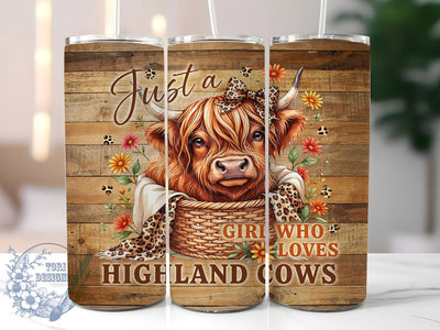 Highland Cow Rustic Farmhouse 20oz Tumbler, Girl Loves Cows, Rustic Basket, Fluffy Cow, Farmhouse Style, Skinny Tumbler, Sublimation PNG Sublimation ToriDesigns 