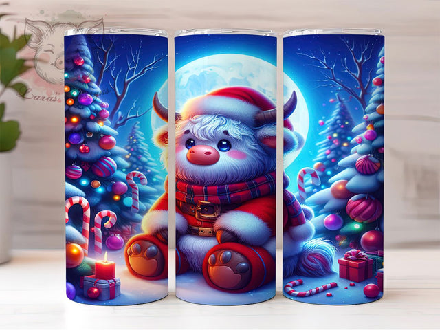 Highland Cow Santa Tumbler, Christmas Farm Animal Wrap, 20oz Tumbler Sublimation, Festive Cow Design, Holiday Santa Hat Tumbler, Cute Cow Christmas Wrap, Rustic Winter Sublimation Sublimation Lara' s Designs 