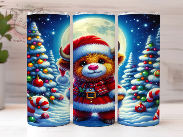 Highland Cow Santa Tumbler, Christmas Farm Animal Wrap, 20oz Tumbler Sublimation, Festive Cow Design, Holiday Santa Hat Tumbler, Cute Cow Christmas Wrap, Rustic Winter Sublimation Sublimation Lara' s Designs 