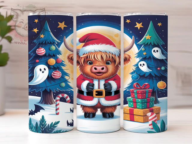 Highland Cow Santa Tumbler, Christmas Farm Animal Wrap, 20oz Tumbler Sublimation, Festive Cow Design, Holiday Santa Hat Tumbler, Cute Cow Christmas Wrap, Rustic Winter Sublimation Sublimation Lara' s Designs 