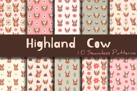 Highland Cow Seamless Patterns Digital Pattern Rin Green 