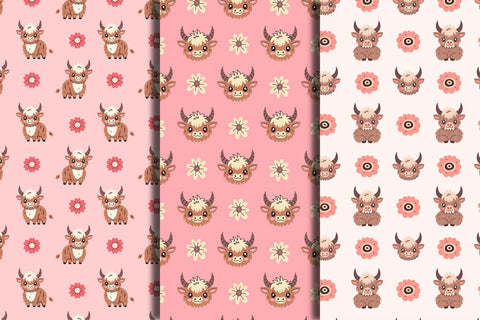 Highland Cow Seamless Patterns Digital Pattern Rin Green 