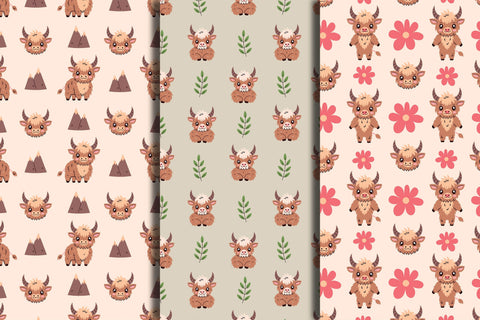 Highland Cow Seamless Patterns Digital Pattern Rin Green 