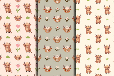 Highland Cow Seamless Patterns Digital Pattern Rin Green 