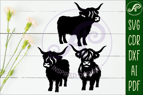 Highland cow silhouette laser cut outs SVG APInspireddesigns 