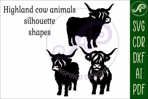 Highland cow silhouette laser cut outs SVG APInspireddesigns 