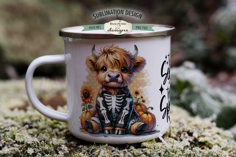 Highland Cow Skeleton | Cute Spooky Halloween 11 & 15 oz Mug Sublimation Ewe-N-Me Designs 