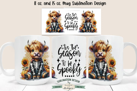 Highland Cow Skeleton | Cute Spooky Halloween 11 & 15 oz Mug Sublimation Ewe-N-Me Designs 