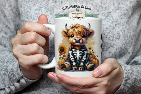 Highland Cow Skeleton | Cute Spooky Halloween 11 & 15 oz Mug Sublimation Ewe-N-Me Designs 