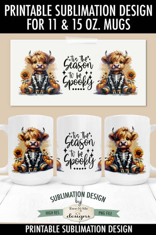 Highland Cow Skeleton | Cute Spooky Halloween 11 & 15 oz Mug Sublimation Ewe-N-Me Designs 