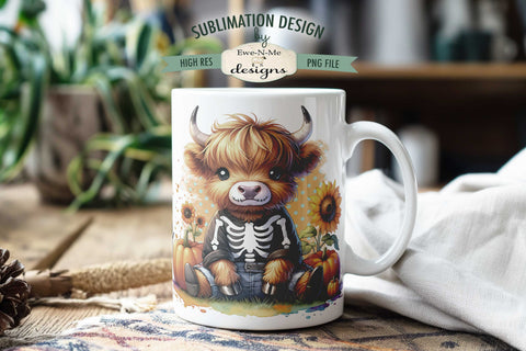 Highland Cow Skeleton | Keep It Spooky 11 & 15 oz Mug Sublimation Ewe-N-Me Designs 