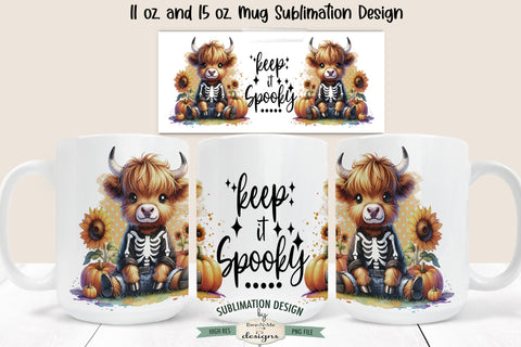 Highland Cow Skeleton | Keep It Spooky 11 & 15 oz Mug Sublimation Ewe-N-Me Designs 