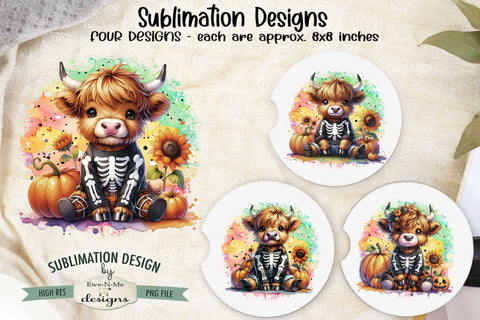 Highland Cow Skeleton Sublimation Designs | Halloween PNG Sublimation Ewe-N-Me Designs 