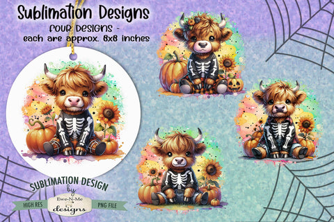 Highland Cow Skeleton Sublimation Designs | Halloween PNG Sublimation Ewe-N-Me Designs 