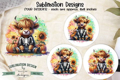 Highland Cow Skeleton Sublimation Designs | Halloween PNG Sublimation Ewe-N-Me Designs 