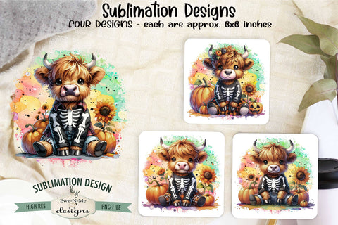 Highland Cow Skeleton Sublimation Designs | Halloween PNG Sublimation Ewe-N-Me Designs 