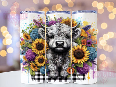 Highland Cow Sketch Art 20oz Tumbler, Sketch Style, Black White Art, Fluffy Cow, Artistic Illustration, Skinny Tumbler, Sublimation PNG Sublimation SvggirlplusArt 