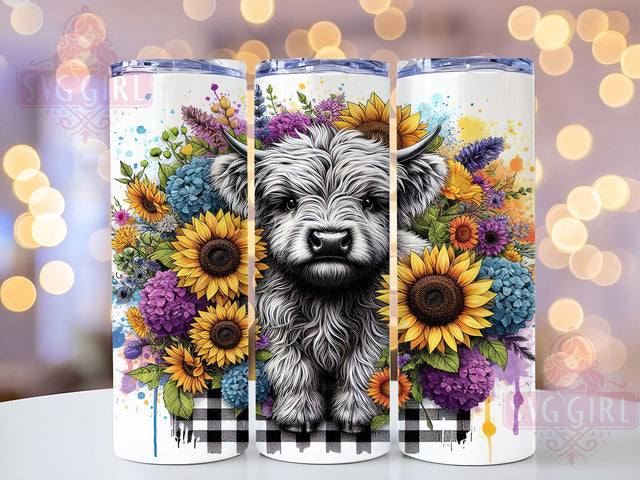 Highland Cow Sketch Art 20oz Tumbler, Sketch Style, Black White Art, Fluffy Cow, Artistic Illustration, Skinny Tumbler, Sublimation PNG Sublimation SvggirlplusArt 