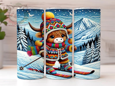 Highland Cow Skiing Winter 20oz Tumbler, Skiing Tumbler, Highland Cow with Skis, 20oz Tumbler, Winter Sports Tumbler, Cow Lover Gift, Ski Gift Sublimation Lara' s Designs 