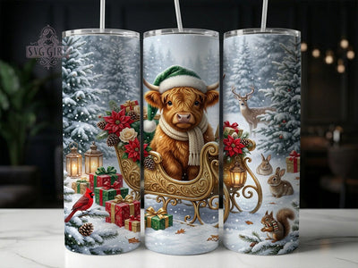 Highland Cow Sleigh 20oz Tumbler, Highland Cow Sleigh, Sleigh Tumbler, Highland Cow Tumbler, 20oz Tumbler, Christmas Cow, Holiday Tumbler, Tumbler Wrap Sublimation SvggirlplusArt 