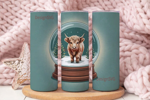 Highland Cow Snow Globe 20oz Tumbler Sublimation DesignSVG 