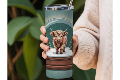 Highland Cow Snow Globe 20oz Tumbler Sublimation DesignSVG 