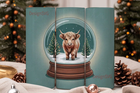 Highland Cow Snow Globe 20oz Tumbler Sublimation DesignSVG 