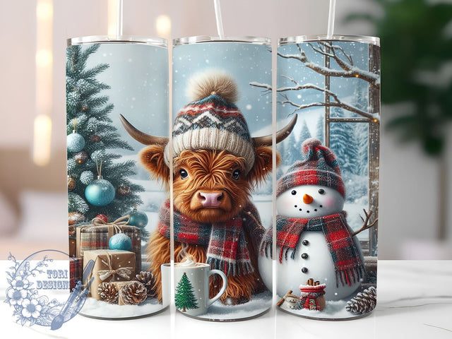 Highland Cow Snowman, Christmas Cow Tumbler, Holiday Drinkware, Festive Cow Design, Cute Christmas Decor, Farmhouse Holiday Gift, Sublimation PNG Sublimation ToriDesigns 