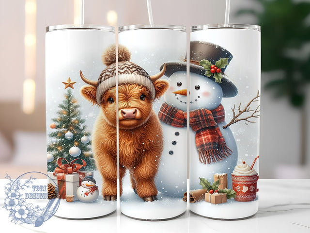 Highland Cow Snowman, Christmas Cow Tumbler, Holiday Drinkware, Festive Cow Design, Cute Christmas Decor, Farmhouse Holiday Gift, Sublimation PNG Sublimation ToriDesigns 