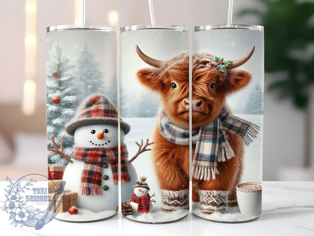 Highland Cow Snowman, Christmas Cow Tumbler, Holiday Drinkware, Festive Cow Design, Cute Christmas Decor, Farmhouse Holiday Gift, Sublimation PNG Sublimation ToriDesigns 