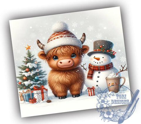 Highland Cow Snowman, Christmas Cow Tumbler, Holiday Drinkware, Festive Cow Design, Cute Christmas Decor, Farmhouse Holiday Gift, Sublimation PNG Sublimation ToriDesigns 