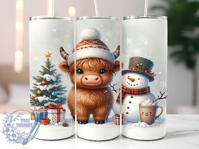 Highland Cow Snowman, Christmas Cow Tumbler, Holiday Drinkware, Festive Cow Design, Cute Christmas Decor, Farmhouse Holiday Gift, Sublimation PNG Sublimation ToriDesigns 