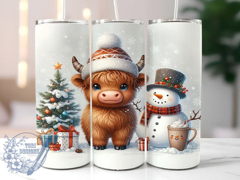 Highland Cow Snowman, Christmas Cow Tumbler, Holiday Drinkware, Festive Cow Design, Cute Christmas Decor, Farmhouse Holiday Gift, Sublimation PNG Sublimation ToriDesigns 