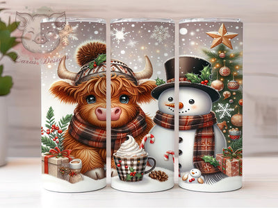 Highland Cow & Snowman Tumbler, Christmas Farm Animal Wrap, 20oz Tumbler Sublimation, Festive Cow & Snowman Design, Winter Holiday Tumbler, Cute Christmas Wrap, Rustic Snowman Sublimation Sublimation Lara' s Designs 