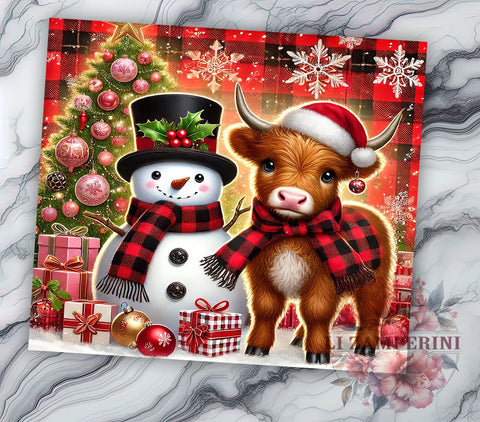 Highland Cow Snowman Tumbler Wrap, Snowman Tumbler, Highland Cow Design, 20oz Wrap, Sublimation Design, Cute Drinkware, Winter Decor, Holiday Cup Sublimation Li Zamperini 