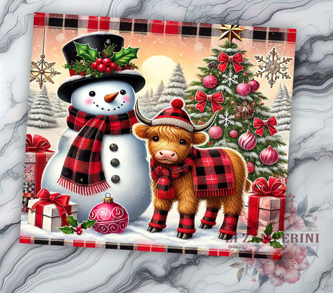 Highland Cow Snowman Tumbler Wrap, Snowman Tumbler, Highland Cow Design, 20oz Wrap, Sublimation Design, Cute Drinkware, Winter Decor, Holiday Cup Sublimation Li Zamperini 