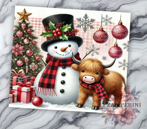 Highland Cow Snowman Tumbler Wrap, Snowman Tumbler, Highland Cow Design, 20oz Wrap, Sublimation Design, Cute Drinkware, Winter Decor, Holiday Cup Sublimation Li Zamperini 