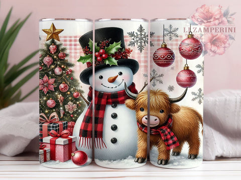 Highland Cow Snowman Tumbler Wrap, Snowman Tumbler, Highland Cow Design, 20oz Wrap, Sublimation Design, Cute Drinkware, Winter Decor, Holiday Cup Sublimation Li Zamperini 