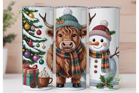 Highland Cow Snowman Winter Wrap Sublimation PixelChick 
