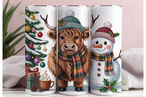 Highland Cow Snowman Winter Wrap Sublimation PixelChick 