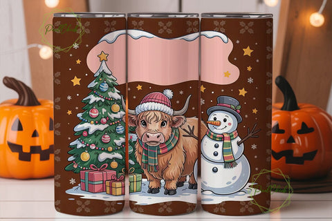 Highland Cow Snowman Winter Wrap Sublimation PixelChick 