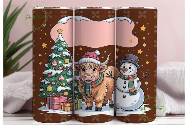 Highland Cow Snowman Winter Wrap Sublimation PixelChick 