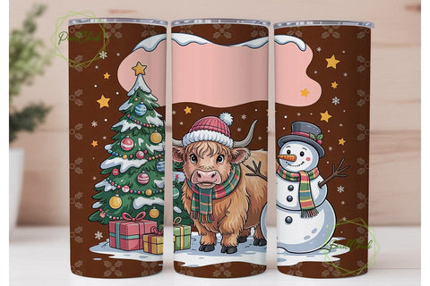 Highland Cow Snowman Winter Wrap Sublimation PixelChick 