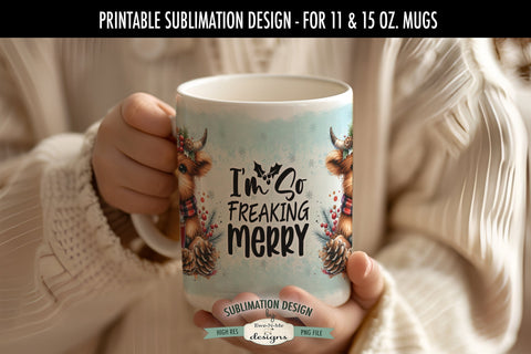 Highland Cow So Freaking Merry 11 & 15 oz Mug Sublimation Design Sublimation Ewe-N-Me Designs 
