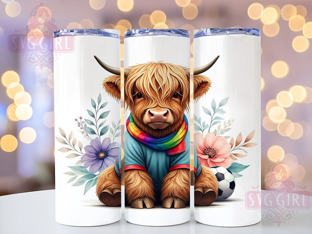 Highland Cow Soccer Cute Sports 20oz Tumbler Wrap, Cow Sublimation, Soccer Gift, Cute Cow Design, Sports Tumbler Sublimation SvggirlplusArt 