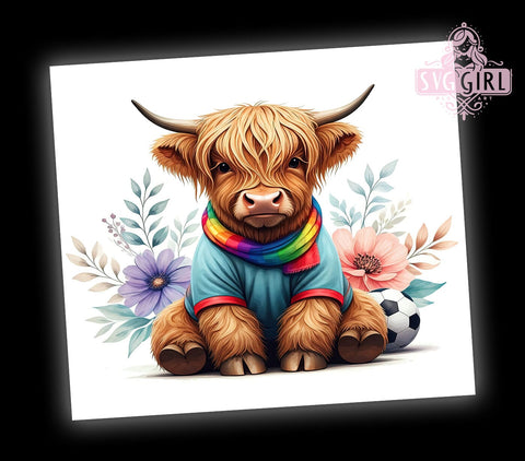 Highland Cow Soccer Cute Sports 20oz Tumbler Wrap, Cow Sublimation, Soccer Gift, Cute Cow Design, Sports Tumbler Sublimation SvggirlplusArt 