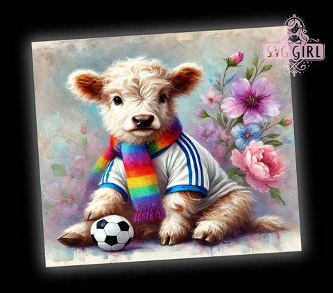 Highland Cow Soccer Cute Sports 20oz Tumbler Wrap, Cow Sublimation, Soccer Gift, Cute Cow Design, Sports Tumbler Sublimation SvggirlplusArt 