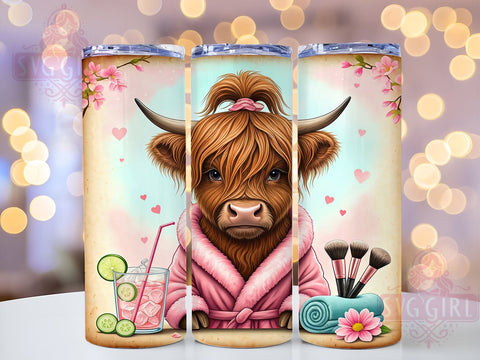 Highland Cow Spa 20oz Tumbler Wrap, Cute Animal Tumbler, Sublimation Tumbler, 20oz Tumbler Wrap, Farm Animal Tumbler, Personalized Tumbler Sublimation SvggirlplusArt 