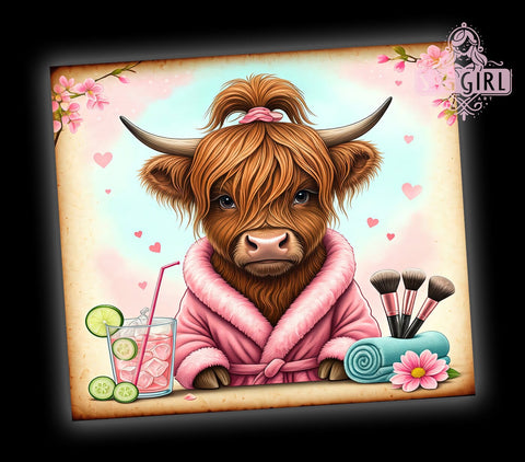 Highland Cow Spa 20oz Tumbler Wrap, Cute Animal Tumbler, Sublimation Tumbler, 20oz Tumbler Wrap, Farm Animal Tumbler, Personalized Tumbler Sublimation SvggirlplusArt 
